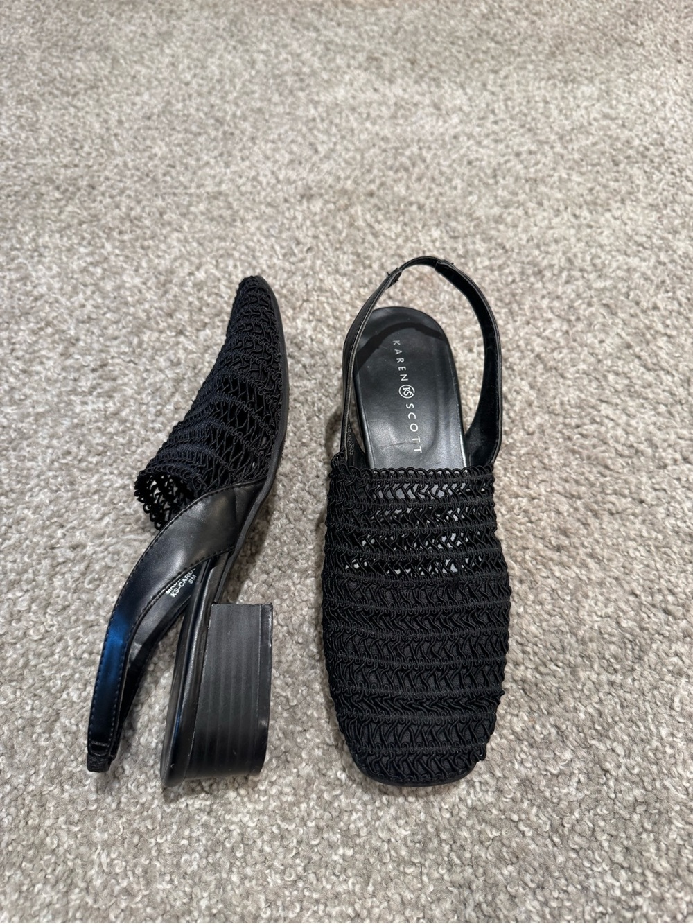 Karen Scott Black Woven Slingback Block Heel Mules